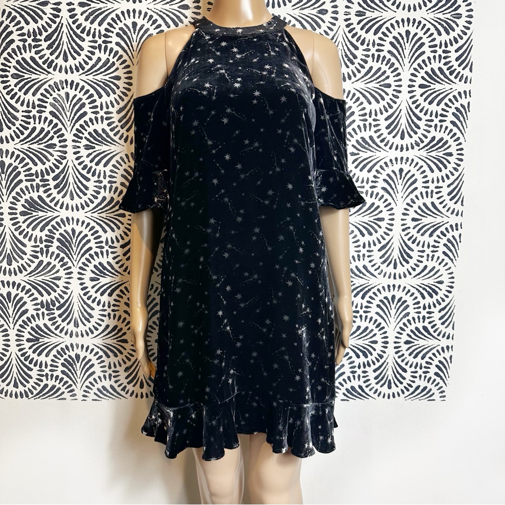 Whistles Black And White Silk Blend Velvet Constellation Dress Celestial Star